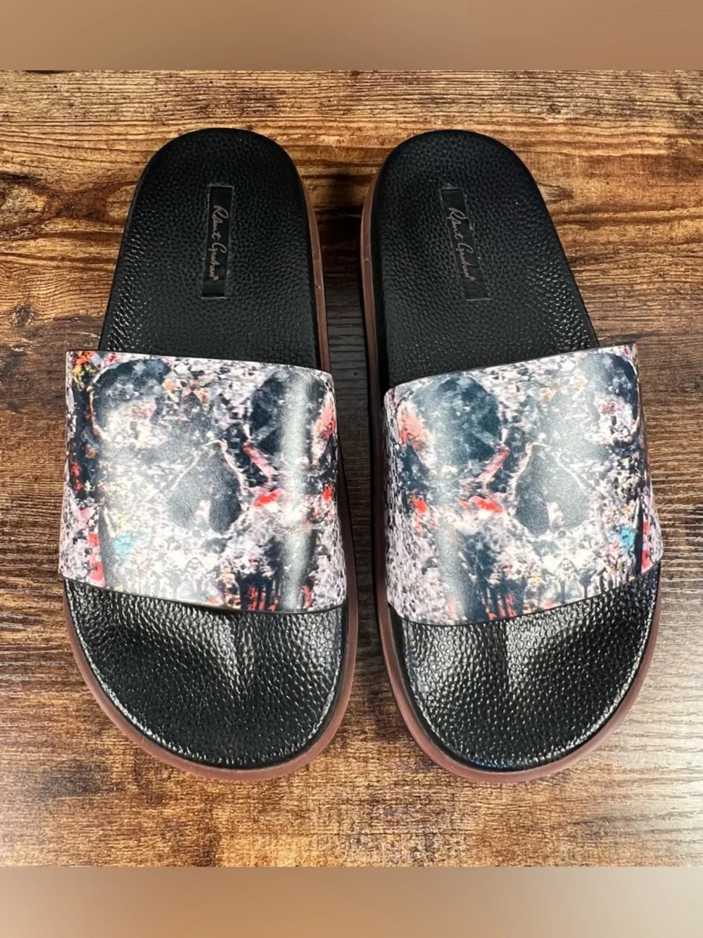 Robert Graham Skull Dock Slides Casual Beach Summer Black Men's 9